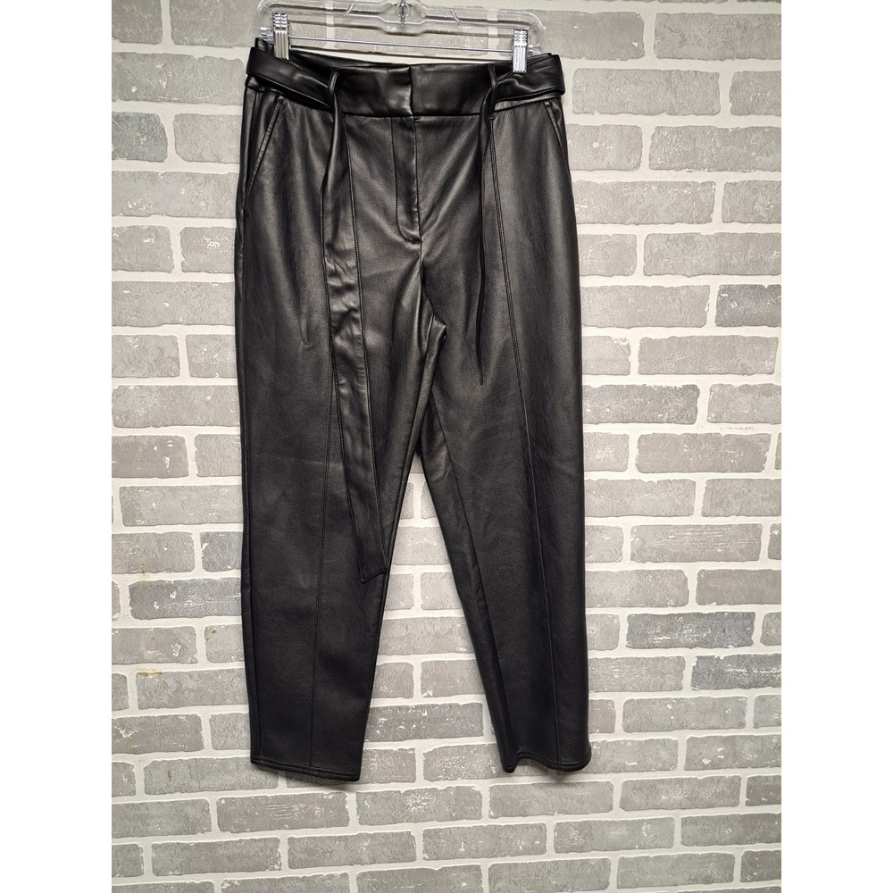 White House‎ Black Market Womens Black Tie Front Faux Leather Pants Size 8
